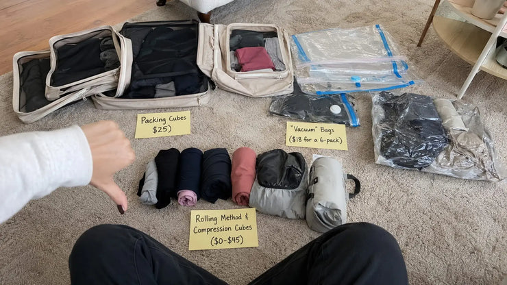 Testing packing cubes, vacuum bags, and compression products